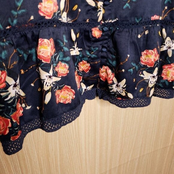 Roxy Womens Silky Navy Blue Floral Adjustable Strap Button Front Top Small - Picture 4 of 8